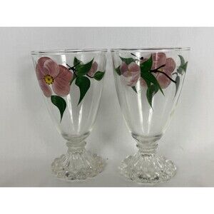 Franciscan Desert Rose Anchor Hocking Glassware Juice Wine Boopie Footed
